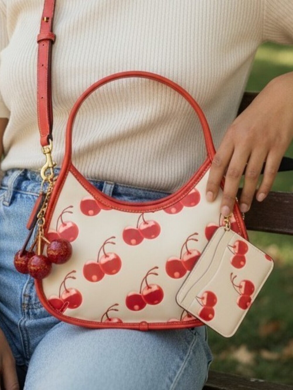 COACH Ergo Coachtropia Cherry Print Leather Bag, Card holder &  Cherry Bag Charm
